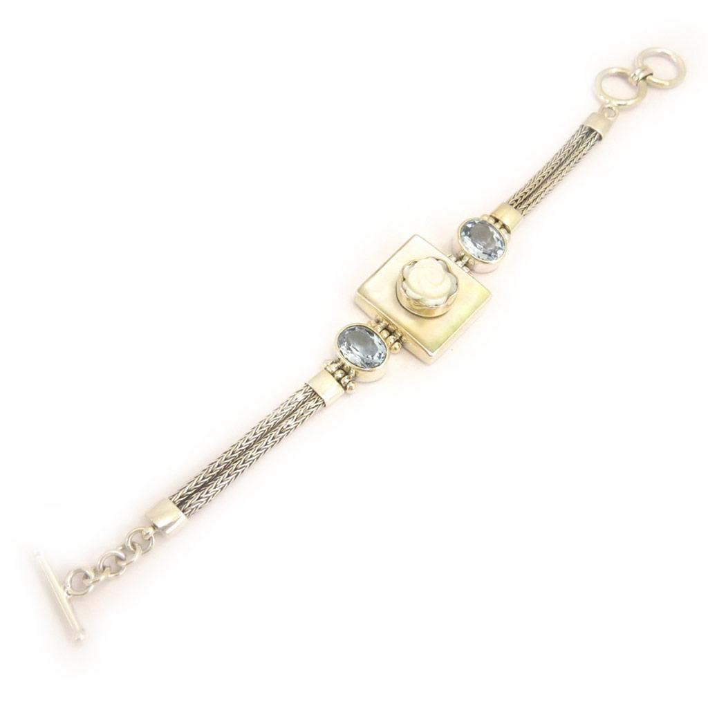 Les Trésors De Lily [D5933] - Silver Bracelet 'Sapa' Mother-of-Pearl / Blue Topaz