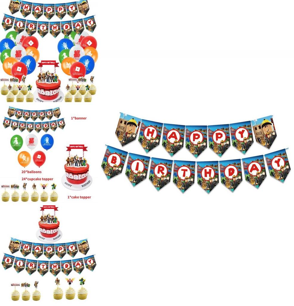 Roblox Themed Birthday Party Supplies Set With Eye-catching Banner Balloons And Cake Toppers
