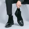 British Style Suede Chelsea Men's Boots Color Blocked Fashionable Pointed Ankle Boot for Groom's Wedding High Top Leather Shoes
