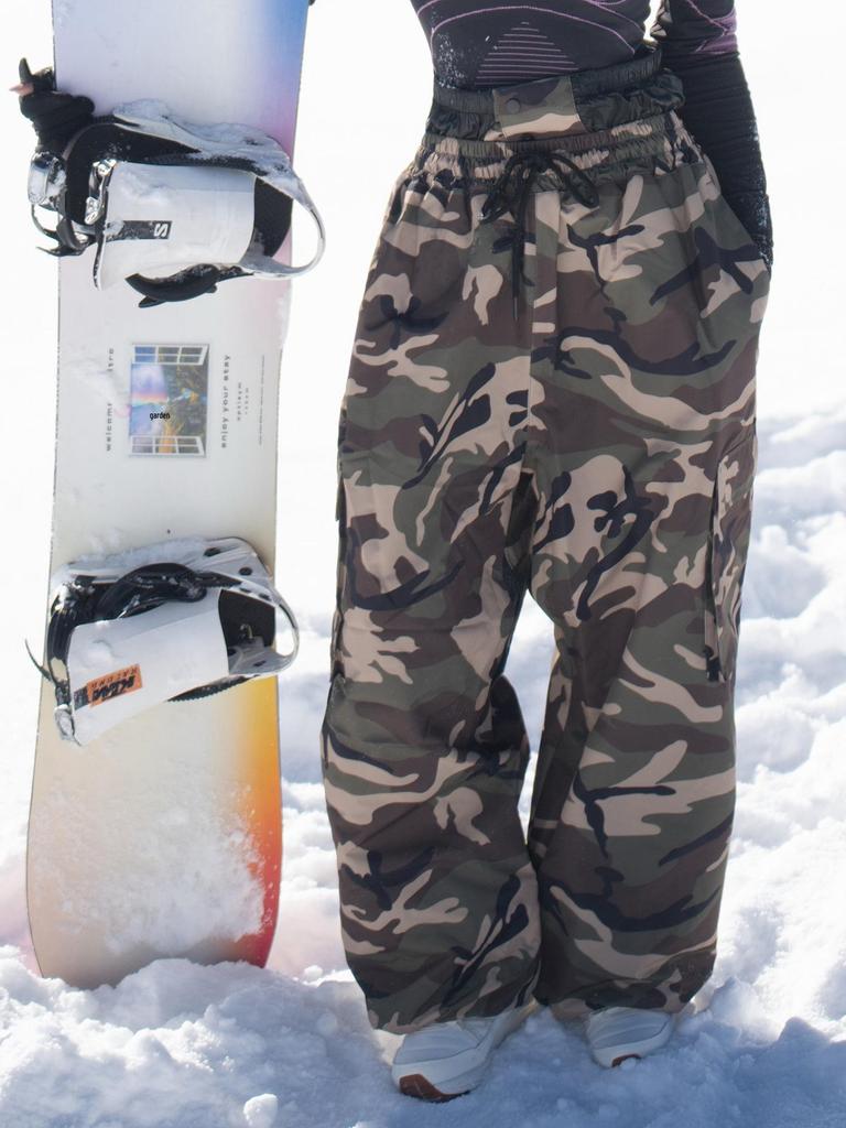 Унисекс Камуфляжные Лыжные Штаны: Ветрозащитная, водонепроницаемая, плотная, на флисовой подкладке, в американском стиле, экипировка для сноуборда.