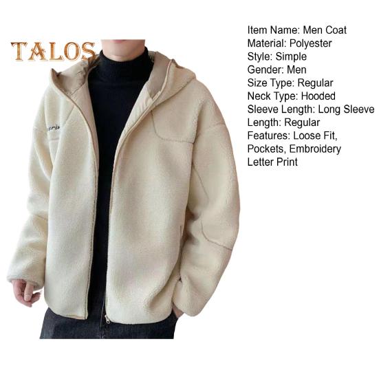 Мужская куртка, пальто с капюшоном, длинный рукав, вышитый буквенный принт, однотонное пальто, застежка-молния, толстый флис, теплая зимняя верхняя одежда