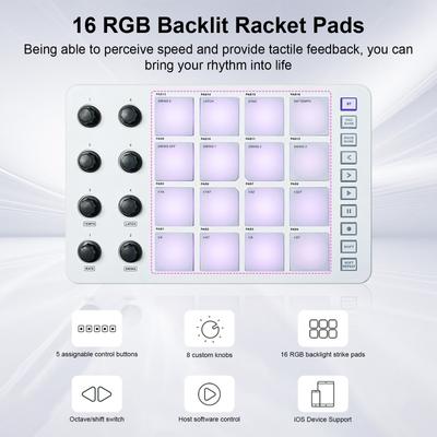 MIDI-контроллер Ударная панель RGB-подсветка MIDI-клавиатура Соединение BT с низкой задержкой Выход 3,5 мм