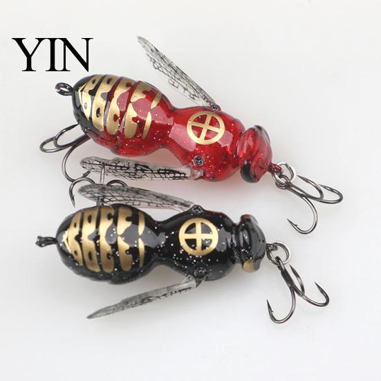 Floating Fishing Bait 5G/4.8CM Bionic Wasp Topwater Lure, Hard Hornet Lure with Acoustic Noise Steel Ball Ball, Artificial Insect for Freshwater