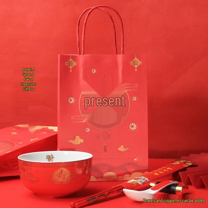 Centenarian Celebration Ceramic Gift Set: Chinese Style Longevity Bowl for Birthday Blessings