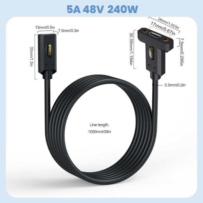 Кабель USB4 90 градусов, скорость передачи данных 40 Гбит/с, 240 Вт, кабель USB C на USB C, быстрая зарядка, 8K@60 Гц, кабель USB 4