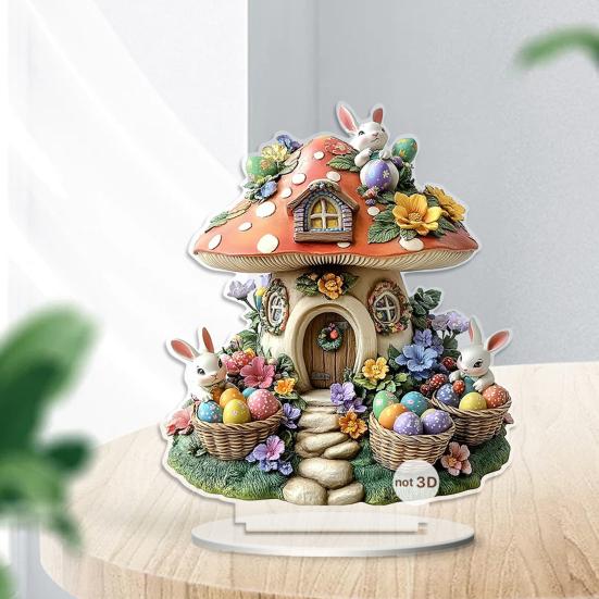 Easter Bunny Table Acrylic Desktop Ornament Spring Bunny Egg Sign 2D Flat Tabletop Centerpiece