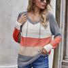 Women's Autumn and Winter Long Sleeve Loose Hollow Hooded Knitted Sweater