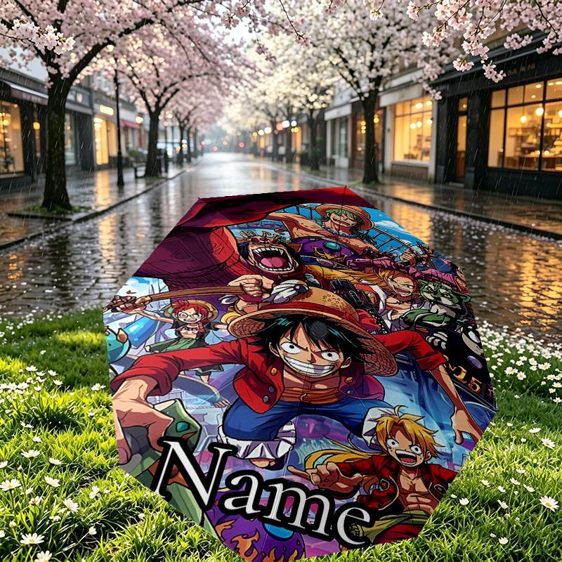 Custom Name Personalized Anime Print Umbrella, Auto Open Close, 8‑Rib Sturdy Frame, Commute Camping Hiking Use, Birthday Gift