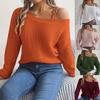Women's Sweatshirt Autumn/Winter Casual Metal Buckle Patchwork Off-Shoulder Bell Sleeves Pullover Knitwear Ladies' Knitted Top
