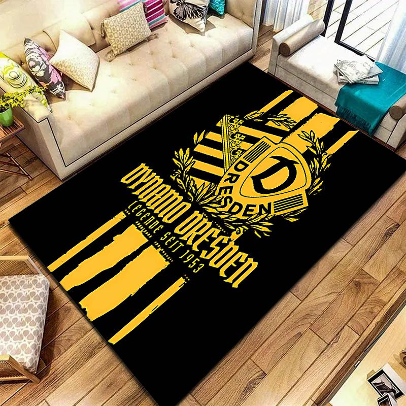 SG Dynamo Dresden 1953 Area Rug Yellow Black Split Background Club Crest Print Non Slip Rectangular Floor Mat Football Fan Home Decor