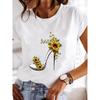 Весна Лето Женская одежда Love Flower Plant Printed Casual Simple Trend Top Round Neck Чистый хлопок Короткие рукава Футболки женские