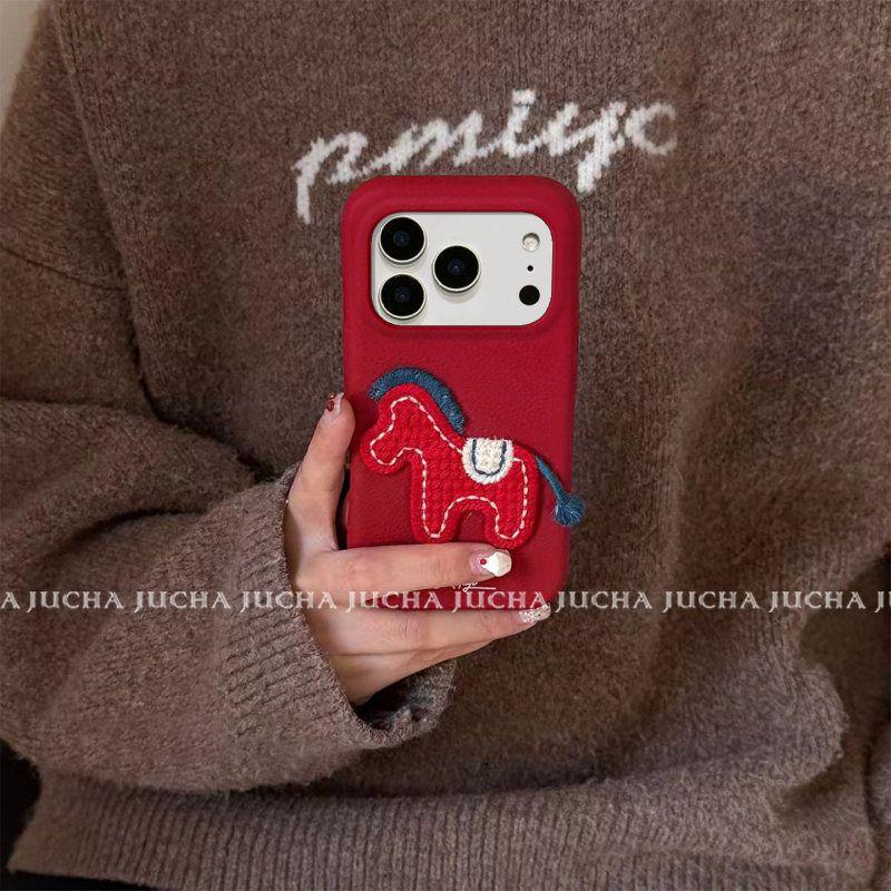 Совместимый роскошный чехол с вышивкой в виде лошади для серии iPhone 16/15/17