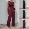 Women's Long Sleeve Lace Formal Jumpsuit High Waisted Wide Leg Pants Romper