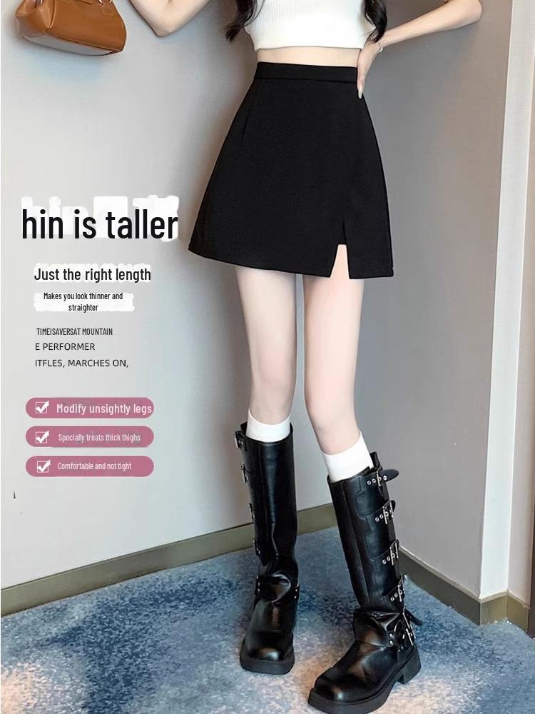 Весенняя юбка-миди в корейском стиле с высокой талией и разрезом 2024 года