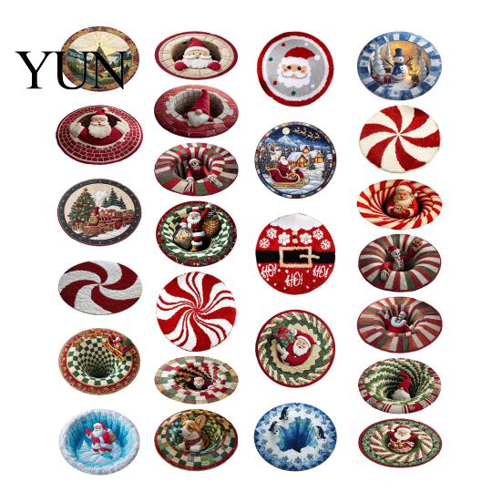 Indoor Holiday Decoration Round Christmas Rug, 39" Imitation Cashmere Santa Snowflake Pattern, Winter Home Decor Area Rug for Living Room Bedroom