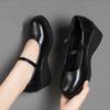 Soft Leather Wedge Heel Mary Jane Women's Shoes 2025 New High Heels Spring and Autumn Soft Leather Mother Single Shoes One-word Buckle Belt 
