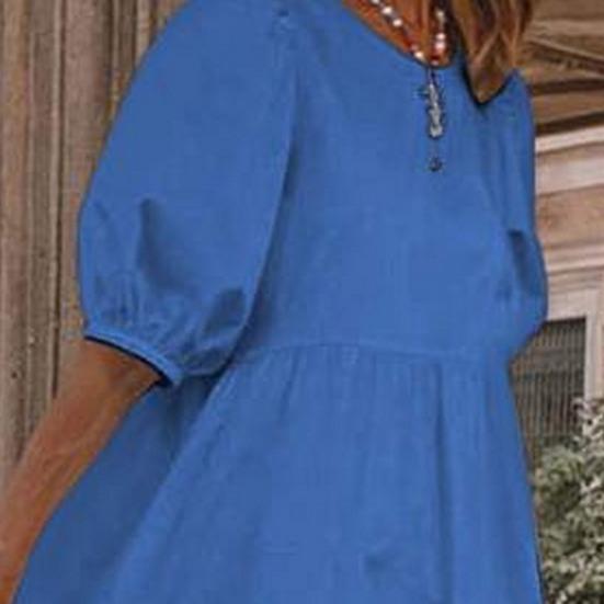 Женское летнее платье миди с короткими рукавами-фонариками и круглым вырезом, льняное платье, свободное повседневное бохо-пляжное платье