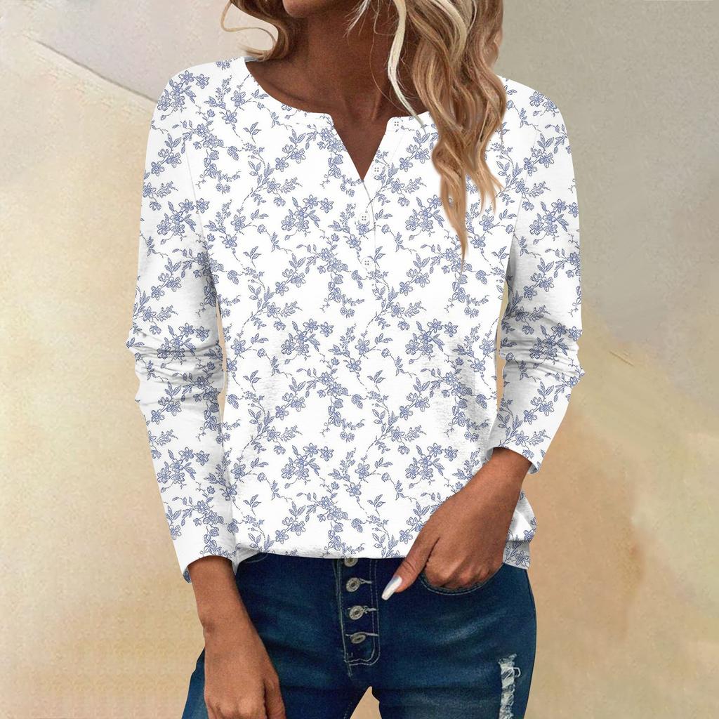 Women's Long Sleeve Button Down T Shirts V Neck Casual Tunic Tops Women Casual Tops