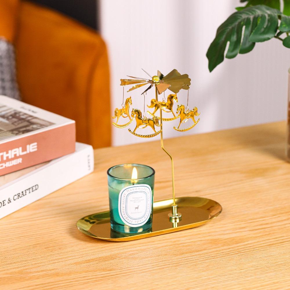 Gold/Silver Christmas Rotating Candle Holder Stainless Steel Rotating Candlesticks  Night