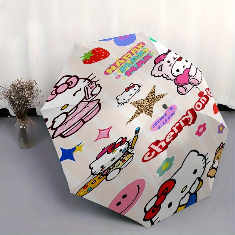 Hello Kitty,Cute Automatic Folding Umbrella-Simple 8-Rib Design, Bright Cartoon Pattern, Durable Iron Frame, Suitable For Travel, Outdoor, B
