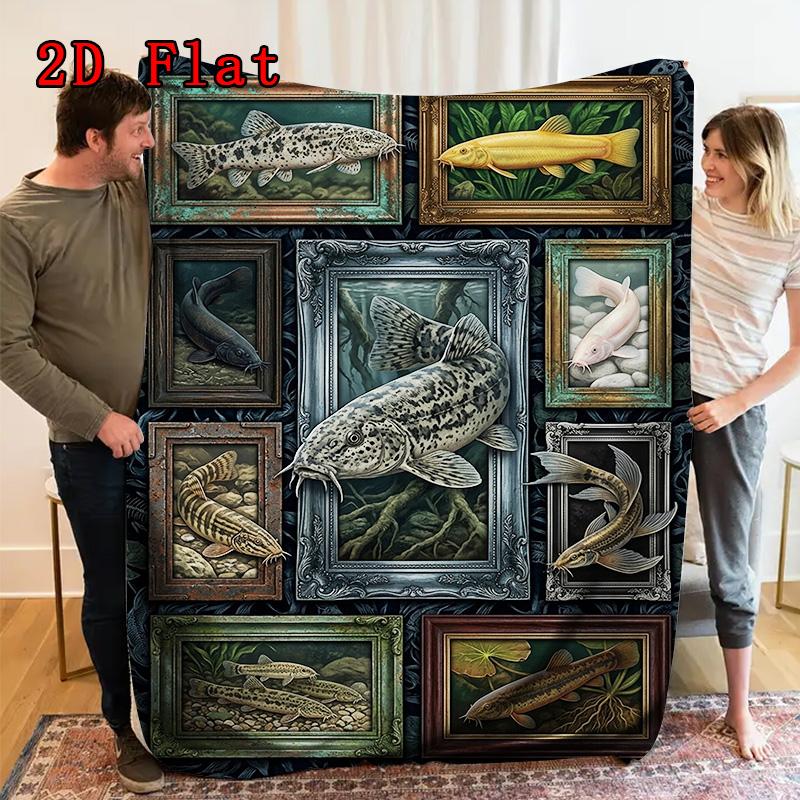 Fish Art Collection 2D Flat Pattern Flannel Blanket, High quality All Seasons, Home Decor, Warmth and Comfort, Perfect for Christmas Gifts.