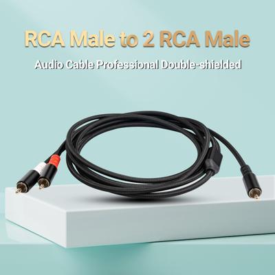 Аудиокабель Профессиональный RCA папа на 2 RCA папы с двойным экранированием, позолоченный, стерео аудио удлинитель