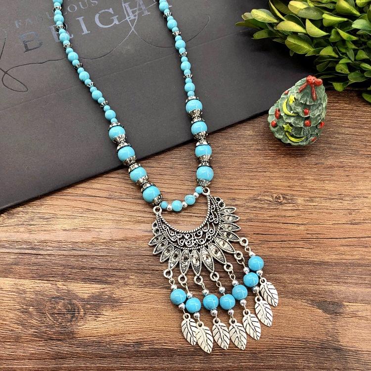 Vintage Personality Handmade Necklace Bohemian Sweater Chain Moon Flower Beads Versatile Headdress Women's Accessories