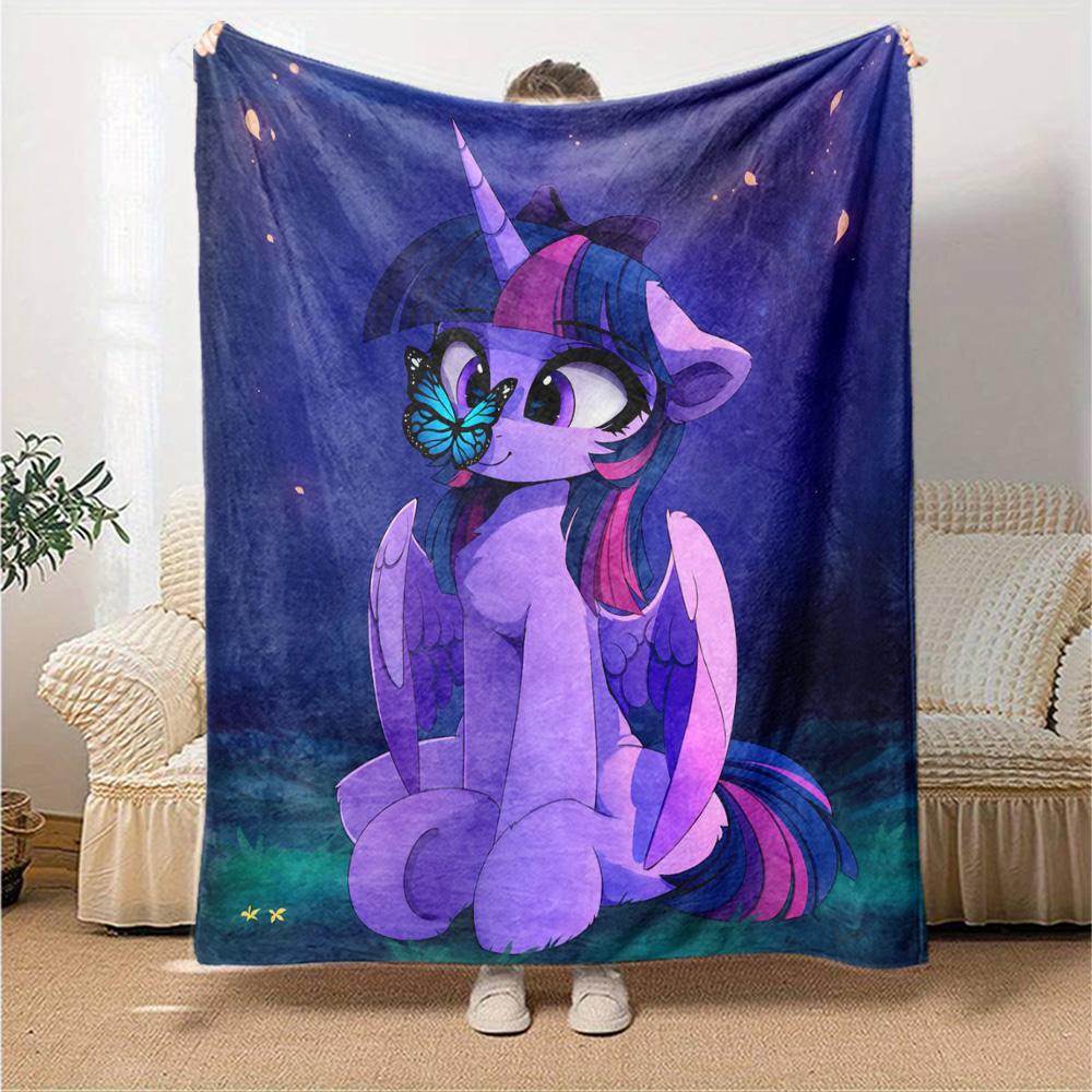 Purple Alicorn Butterfly Dark Starry Sky Print Flannel Blanket Soft Warm Throw Blanket For Sofa Bedroom