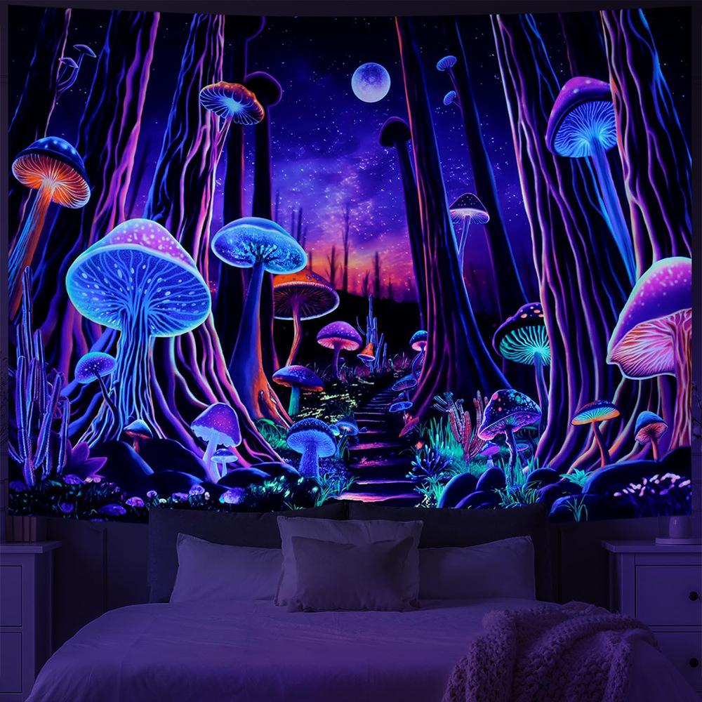 УФ-реактивная настенная гобеленовая tapestry с изображением грибов, светящаяся в темноте под черным светом, гобелены с изображением инопланетных черепов, искусство с астронавтами для декора спальни