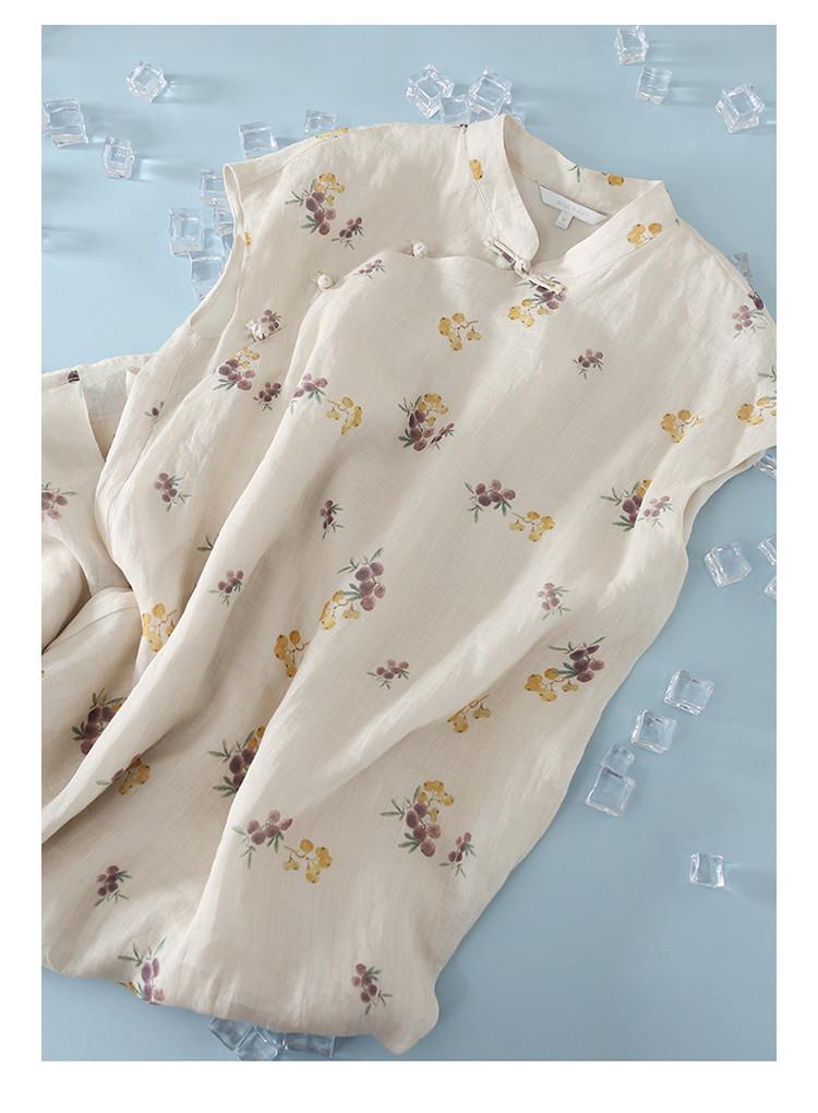 New Chinese Style Printed Buckle Ramie Summer Dress