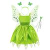 Girls Elf Costume Square Neck Flutter Sleeve Irregular Hem Dress Hair Hoop Wand Wings Set Holiday Cosplay