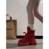 Red high-end British platform Martin boots autumn with skirt and thin short boots