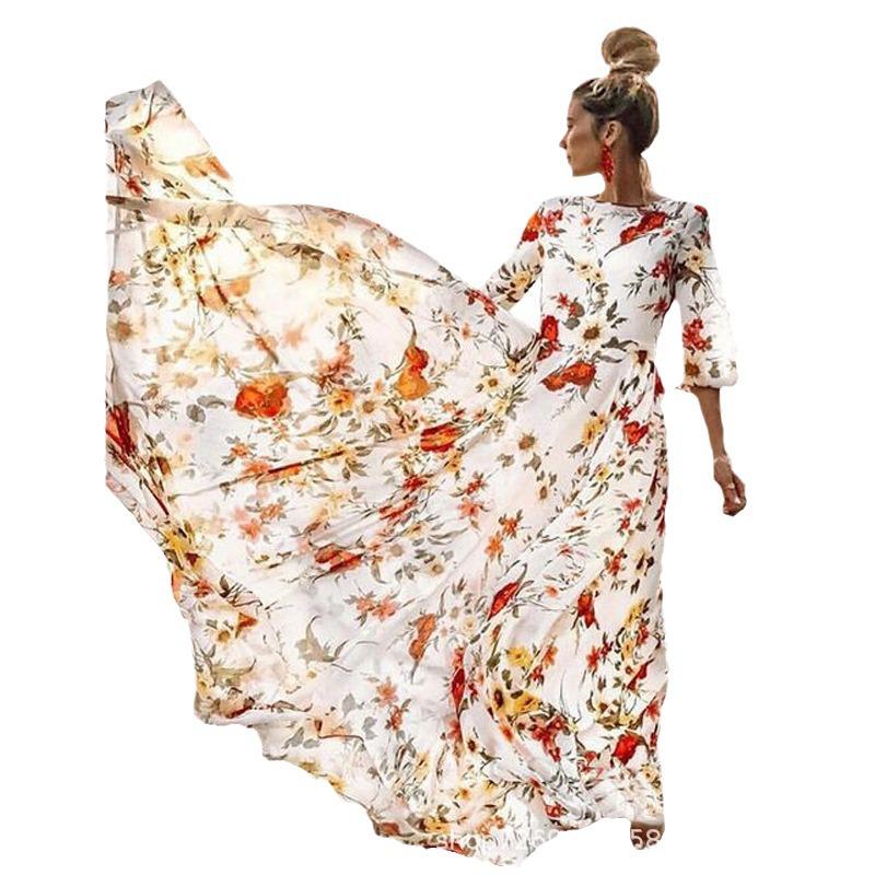 Европейское и американское женское шифоновое платье с принтом и расклешенной юбкой со скидками за количество