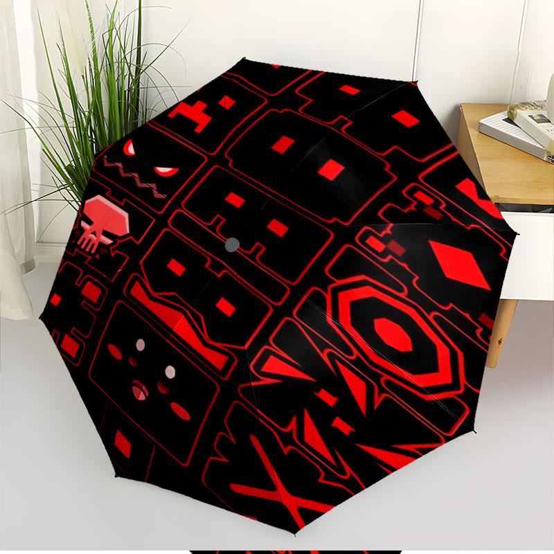 Geometry Dash Print Automatic Open Close Umbrella, Portable Foldable Umbrella, for Outdoor Commute Camping Trip, Ideal Birthday Gift
