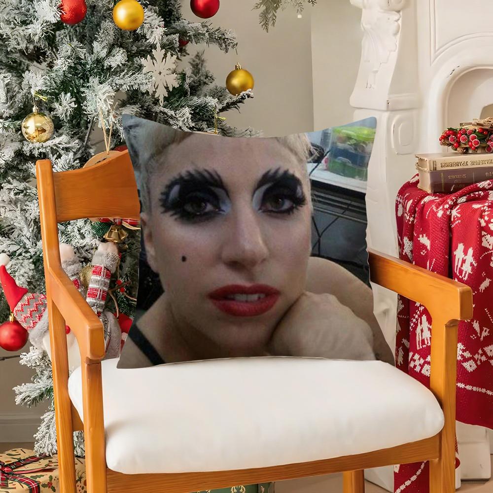 Funny gaga meme lady Pillow Case Silky Short Plush with Invisible Zipper Dustproof Sofa Cushion Cover for Home Decor