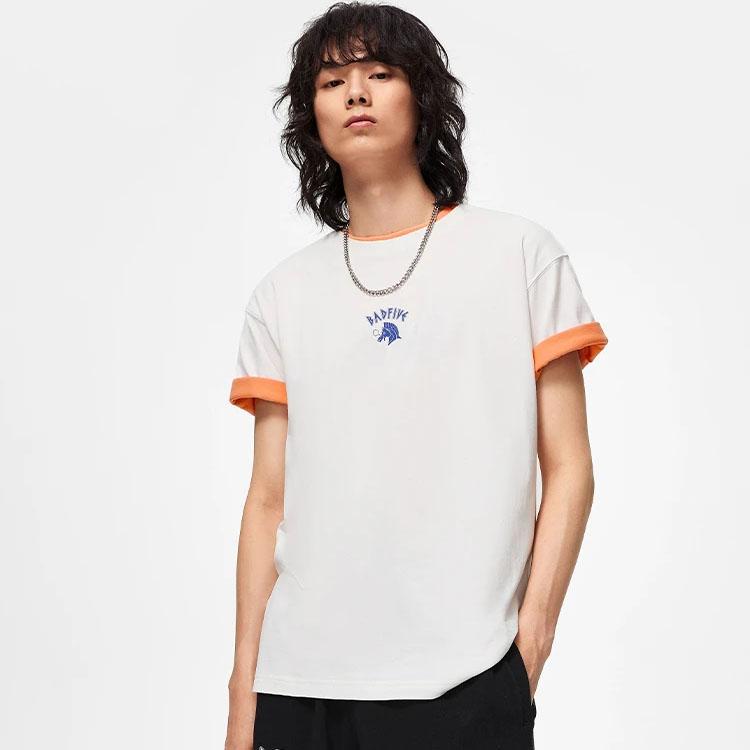 Li-Ning Lining Badfive Series Anti-Deception Letter Print Pattern Round Neck Loose Short-Sleeve T-Shirt Men Tops Milk-White AHST285-7