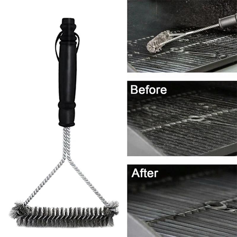 Barbecue Grill Cleaning Brush Stainless Steel Wire Bristles Grill Cleaner Metal BBQ Brush with Handle Kitchen Grill Accessories
