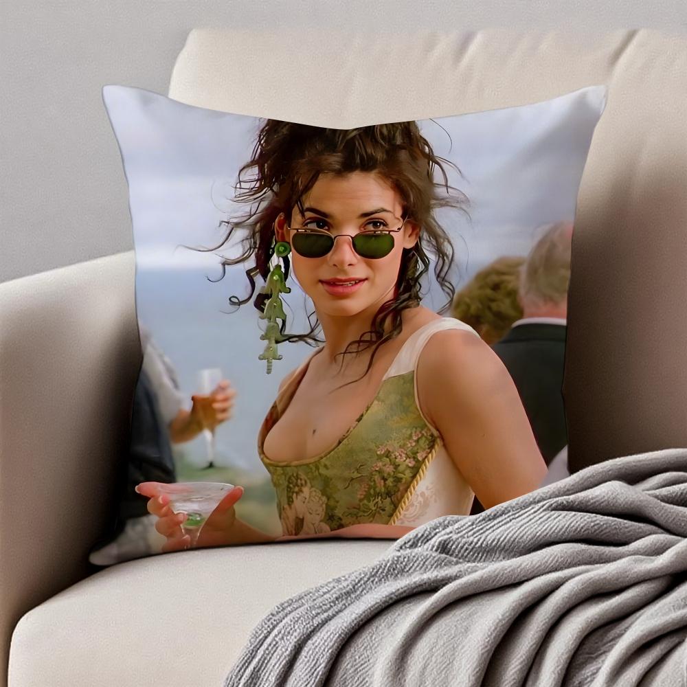 SSandra Bullock Cushion Cover Pillowcase Antidustmite Invisible Zipper Short Plush Sofa Cushion