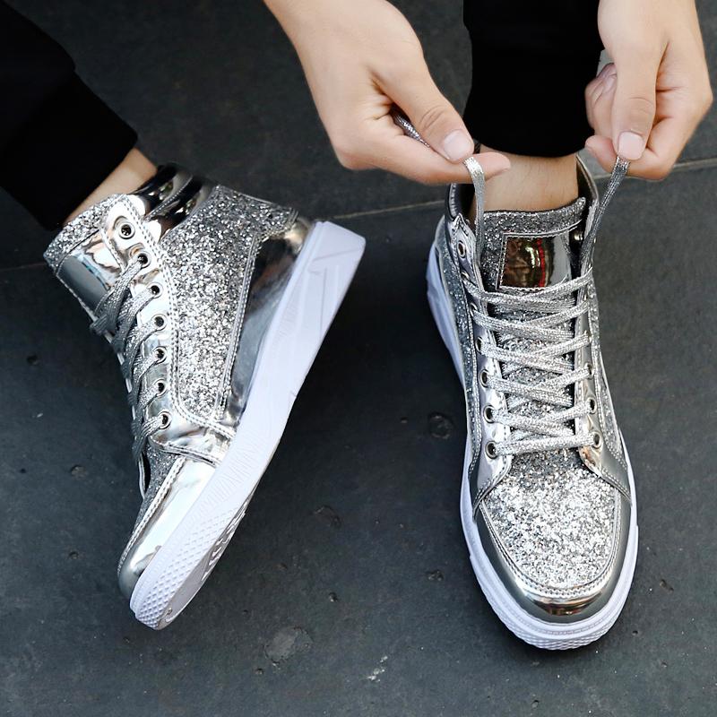 MCTIN Couples Casual Shoes for Women Sequin Platform Sneakers Men's High-tops Walking Shoes