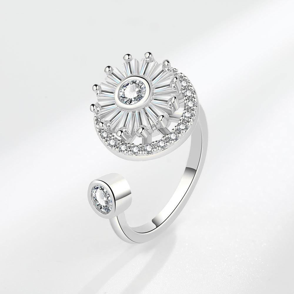 Copper Open Loop Ring With Moving Snowflake Pattern For Female Trendy Hand Accessories