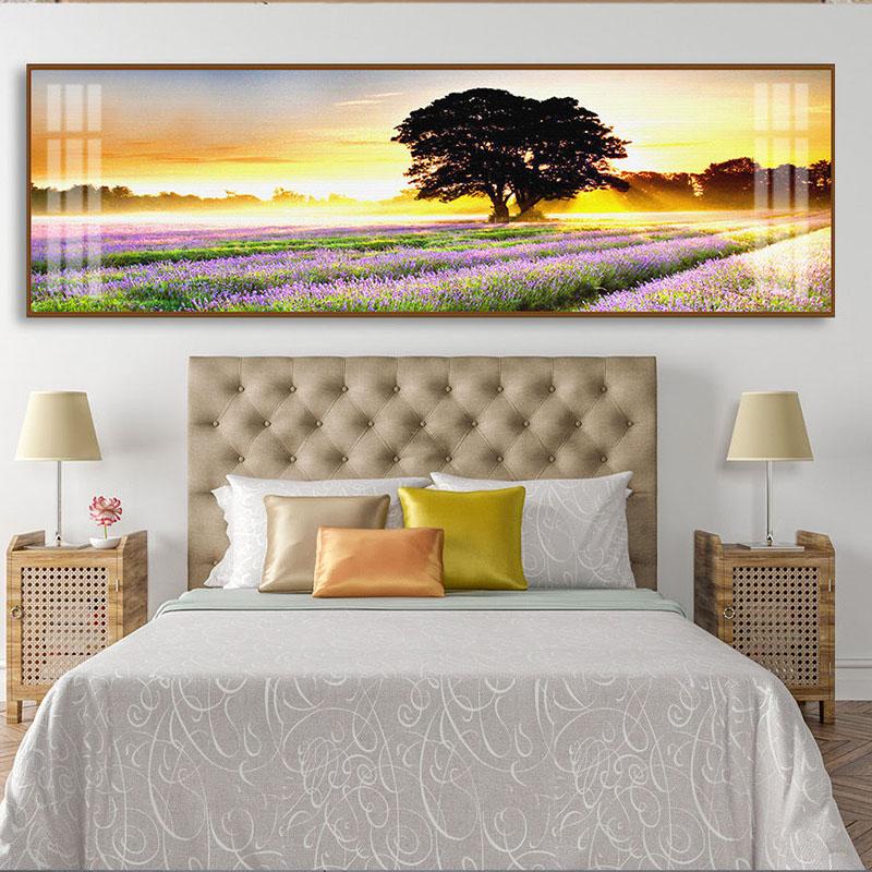 Пейзаж фиолетовое лавандовое поле дерево птица взлет холст картины постеры и принты настенное искусство фотографии домашний декор без рам