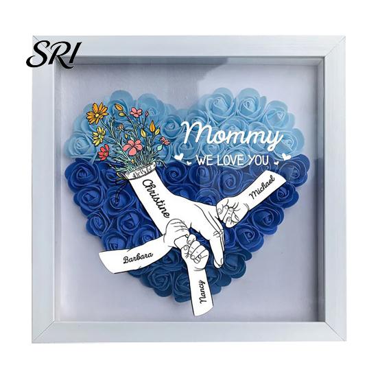 Bedroom Photo Display Personalized Mommy I Love You Flower Shadow Box Custom Names Holding Hands Frame Living Room Wall Decor Gifts for Mom