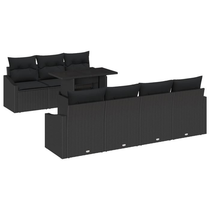 VidaXL 8 Pieces of Garden Sofas with Cushions Black Poly Rattan 3348949