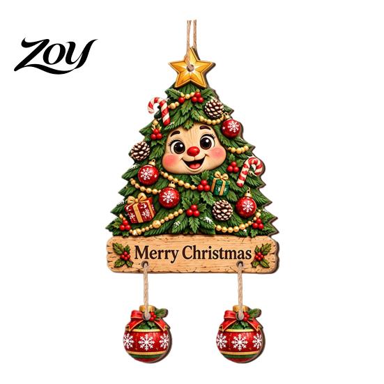 Rustic Xmas Wall Plaque Christmas Wooden Hanging Sign, Decorative with Hemp Rope, 2D Tree Decor Flat Pendant for Holiday Home Door Fireplace