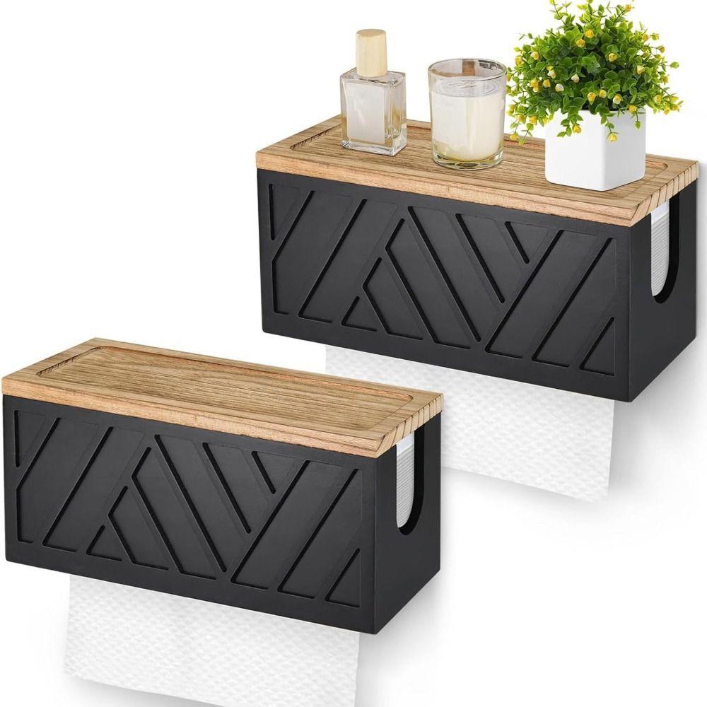 Wall Mount Tissue Holder with Cover Bathroom Shelf Convenient Roll Paper Rack Kitchen