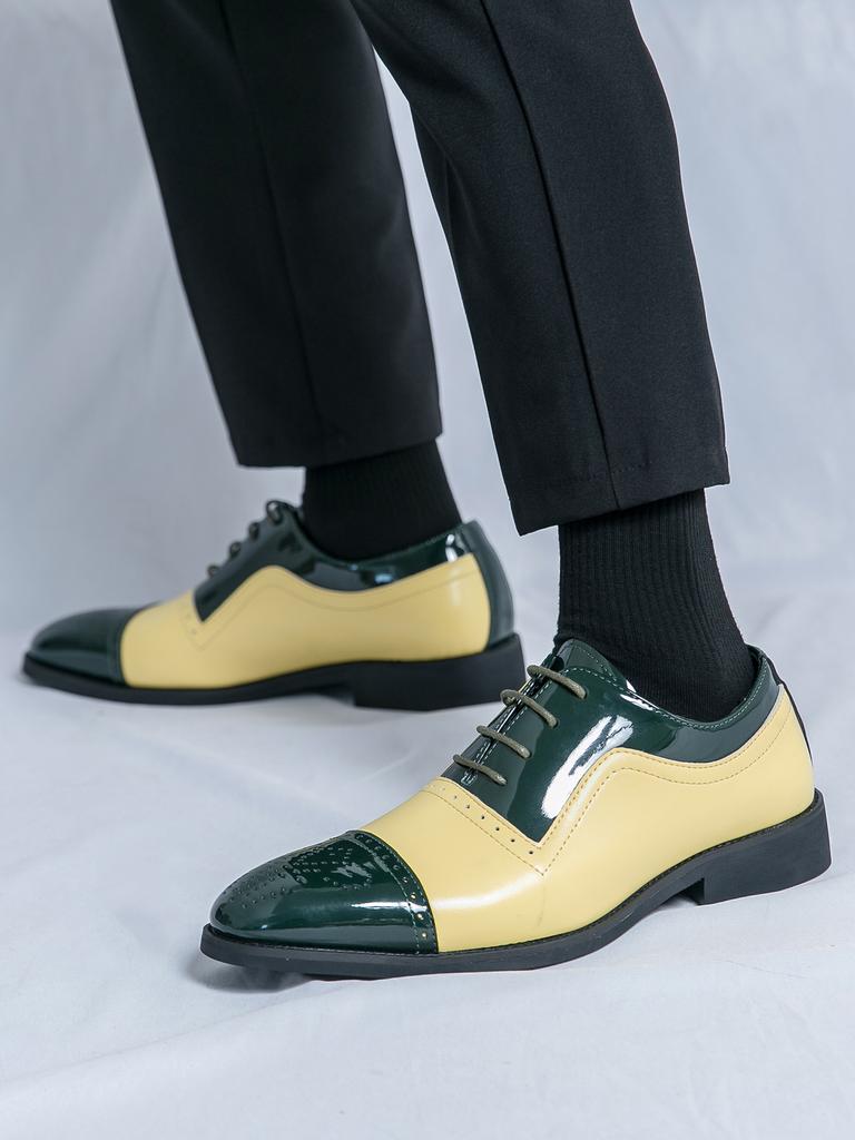 Новые британские мужские остроносые желто-зеленые комбинированные туфли-оксфорды на шнуровке, деловой кэжуал, мужская свадебная обувь, обувь для выпускного вечера