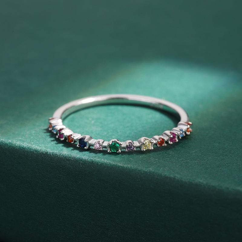 Simple Colorful Zircon S925 Sterling Silver Ring for Women's Shiny Iridescent Color Zircon Ring Couple Ring Sterling Silver Jewelry Gift