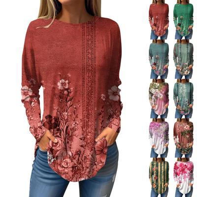 Футболки для женщин, осенние повседневные рубашки с длинным рукавом, толстовка, винтажный топ с графическим принтом, пуловер