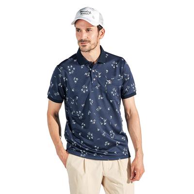 Munsingwear MG5SHS34M Мужская рубашка для гольфа с коротким рукавом NV00, с воротником, с принтом по всей поверхности, влагоотводящая, быстросохнущая, эластичная, Рубашка, Темно-синий,