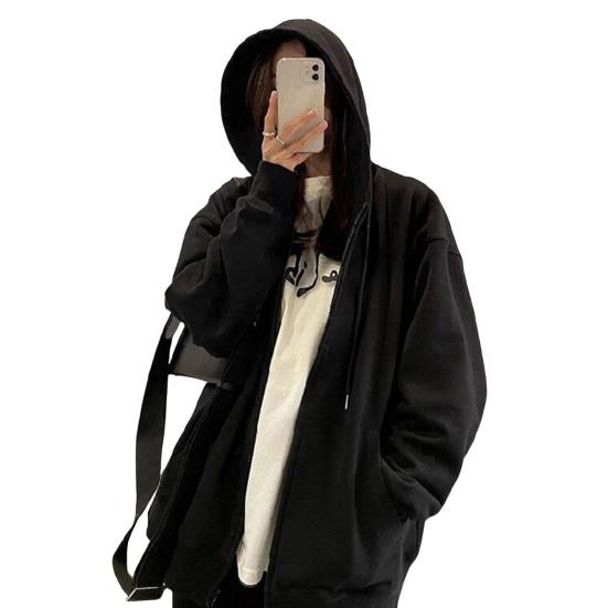 Women's Oversized Hoodies Full Zip Up Long Sleeve Sweatshirt with Pockets Casual Drawstring Jackets Fall Outwear